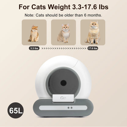 DOEL 65L Self-Cleaning Cat Litter Box App Control, ONLY Supports 2.4G WiFi w/Litter Mat&Trash Bags, Fit for Tofu & Mixed Litter