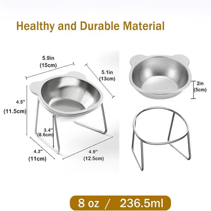 Cat Bowls Tilted Neck Guard Cat Food Bowl Indoor Stainless Steel Shatter Resistant Elevated 15° Pet Bowl For Kitten Puppy