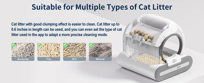 DOEL 65L Self-Cleaning Cat Litter Box App Control, ONLY Supports 2.4G WiFi w/Litter Mat&Trash Bags, Fit for Tofu & Mixed Litter